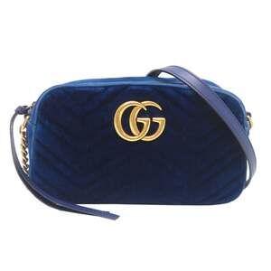 Gucci Blue Velvet Bag with Gold Logo